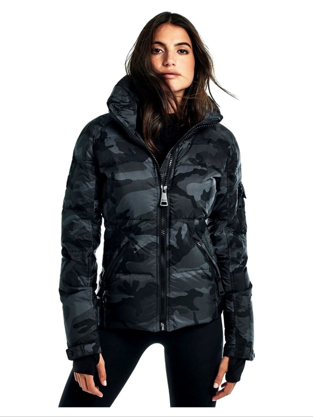 SAM. Freestyle Camo Down Puffer Jacket Gray Black Size XS | Goose Down Insulated
